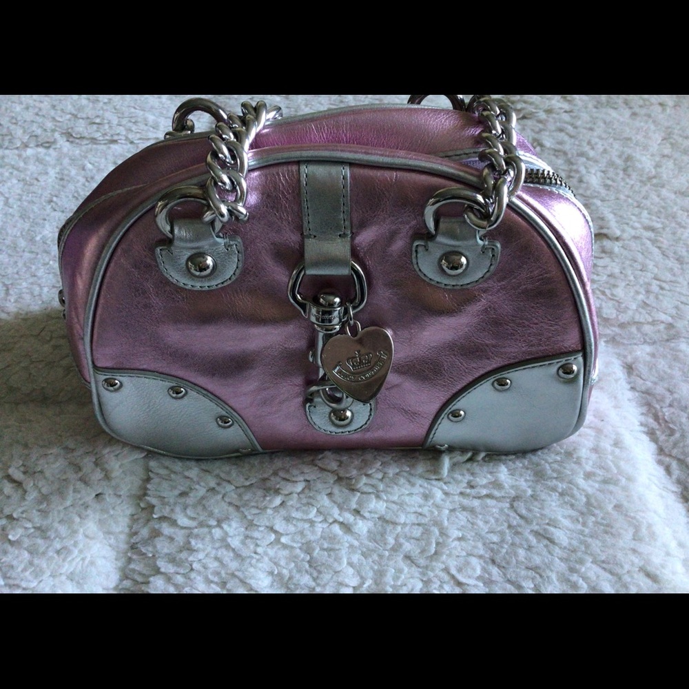 Vintage Juicy Couture Metallic Pink and Silver Top Zip Tote